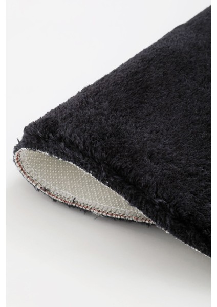 Peluş Halı Siyah Yıkanabilir Oval Post Kesme Yolluk Kilim