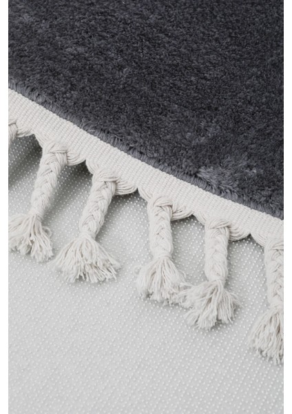 Peluş Halı Koyu Gri Saçaklı Oval Kesme Post Yolluk Kilim fırsatları