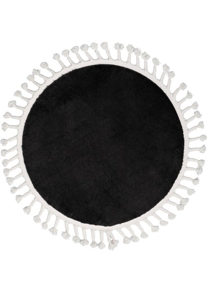 Peluş Halı Siyah Saçaklı Yuvarlak Kesme Post Yolluk Kilim fiyatları