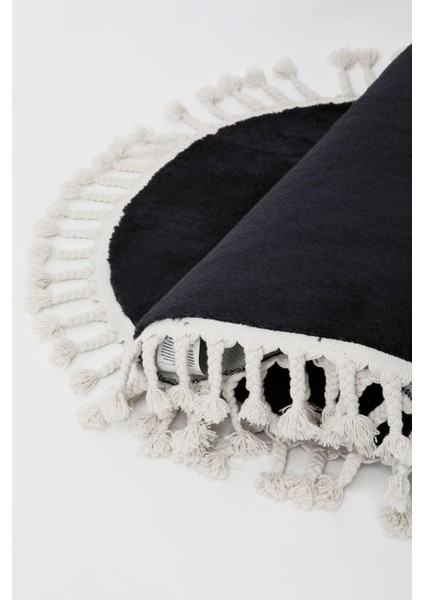 Peluş Halı Siyah Saçaklı Yuvarlak Kesme Post Yolluk Kilim modelleri