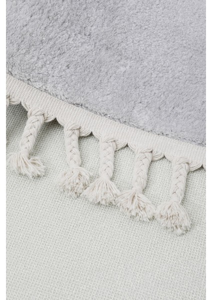 Peluş Halı Açık Gri Saçaklı Oval Kesme Post Yolluk Kilim fırsatları