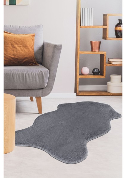 Peluş Halı Koyu Gri Yıkanabilir Şekilli Post Yolluk Kilim