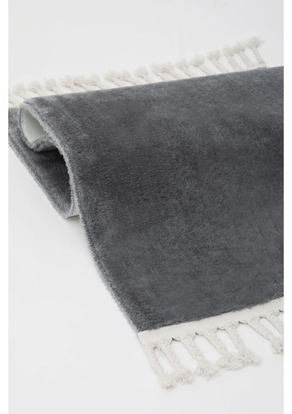 Peluş Halı Koyu Gri Saçaklı Post Kesme Yolluk Kilim modelleri