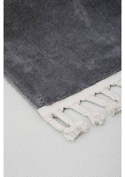 Peluş Halı Koyu Gri Saçaklı Post Kesme Yolluk Kilim fırsatları