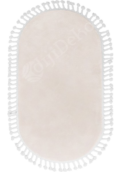 Peluş Halı Krem Saçaklı Oval Post Kesme Yolluk Kilim fiyatları