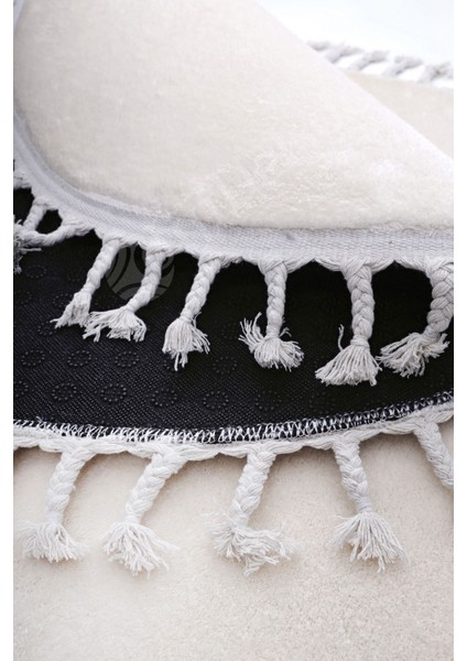 Peluş Halı Krem Saçaklı Yuvarlak Kesme Post Yolluk Kilim modelleri