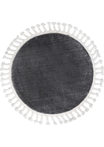 Peluş Halı Koyu Gri Saçaklı Yuvarlak Kesme Post Yolluk Kilim fiyatları