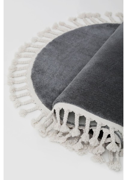 Peluş Halı Koyu Gri Saçaklı Yuvarlak Kesme Post Yolluk Kilim fırsatları