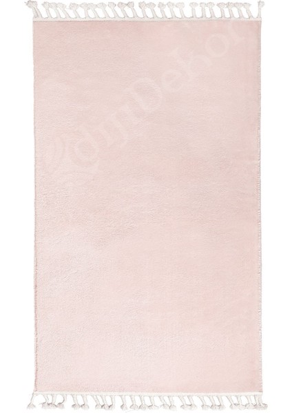 Peluş Halı Pembe Düz Desenli Saçaklı Kesme Post Yolluk Kilim