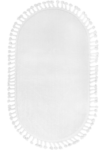 Peluş Halı Beyaz Saçaklı Oval Post Kesme Yolluk Kilim fiyatları