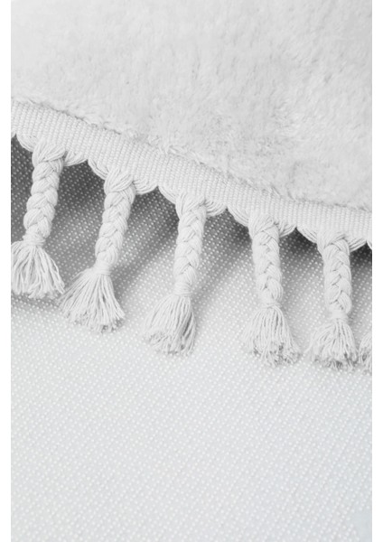 Peluş Halı Beyaz Saçaklı Oval Post Kesme Yolluk Kilim modelleri
