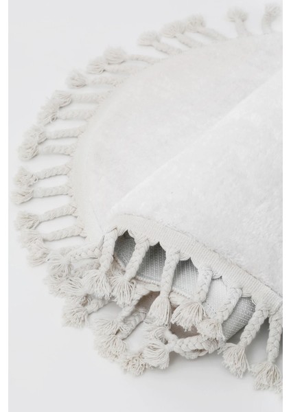 Peluş Halı Beyaz Saçaklı Oval Post Kesme Yolluk Kilim fırsatları