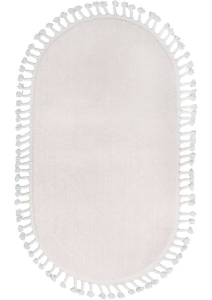 Peluş Halı Açık Vizon Saçaklı Oval Kesme Post Yolluk Kilim fiyatları