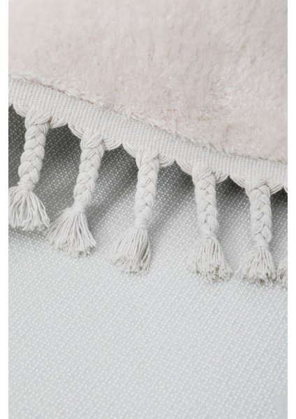 Peluş Halı Açık Vizon Saçaklı Oval Kesme Post Yolluk Kilim modelleri