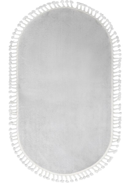 Peluş Halı Açık Gri Saçaklı Oval Kesme Post Yolluk Kilim fiyatları