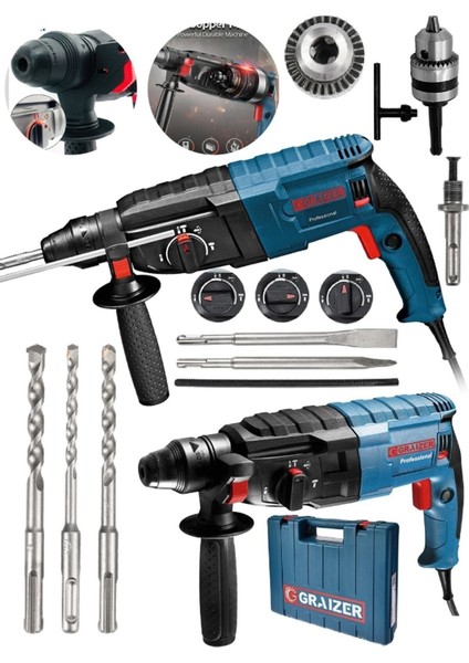 Alman 9006 Xdrive Çelik Şanzuman Bakir Sargili Kırıcı Delici Hilti Matkap + 5 Adet Uç Yedek Mandren