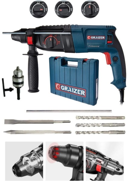 3000 Watt Kırıcı Delici Hilti Matkap Metal Şanzumanlı ++ 5 Adet Uç ++Yedek Mandren