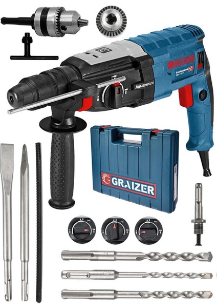 Alman 3000 W Bakir Sargili Kırıcı Delici Hilti Matkap Metal Şanzumanlı + 5 Adet Uç Yedek Mandren Gri
