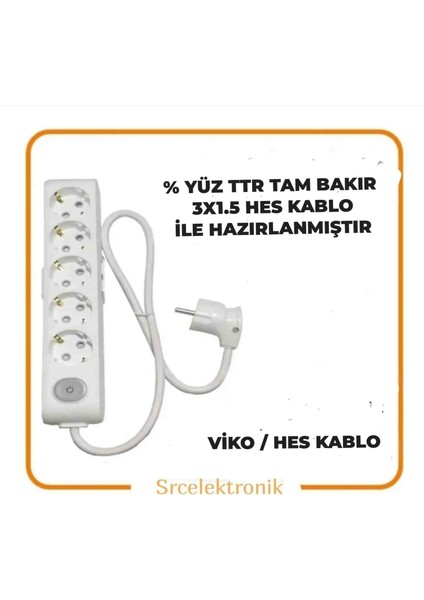 Multi-Let 5 Li 1.5 Hes Kablo (1 Ile 10 Metre Arası) Anahtarlı Topraklı Çocuk Korumalı Uzatma ( 3X1.5 Hes Kablo Tam Bakır) Ttr Kablo Tseli Ho5Vv-F