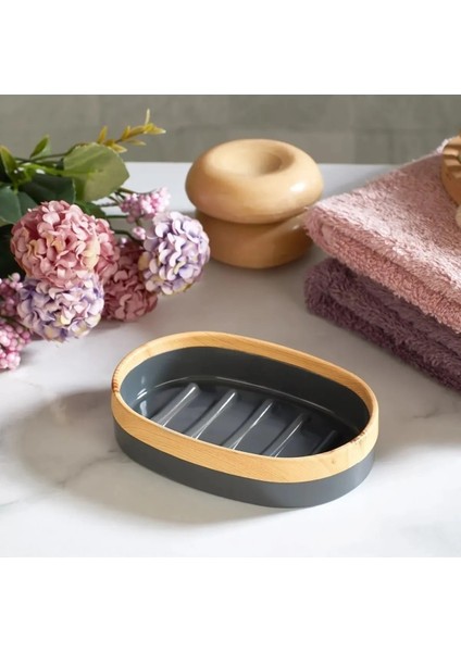 Limpia Bambu Desenli 5'li Banyo Seti Çöp Kovası Sıvı Sabunluk Diş Fırçalık Kutusu Banyo Seti
