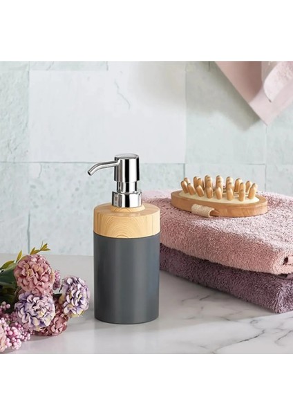 Limpia Bambu Desenli 5'li Banyo Seti Çöp Kovası Sıvı Sabunluk Diş Fırçalık Kutusu Banyo Seti
