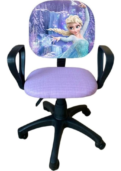Frozen Desenli Çocuk Çalışma Koltuğu Karlar Ülkesi Çocuk Odası Ofis Sandalyesi Tekerlekli Amortisör
