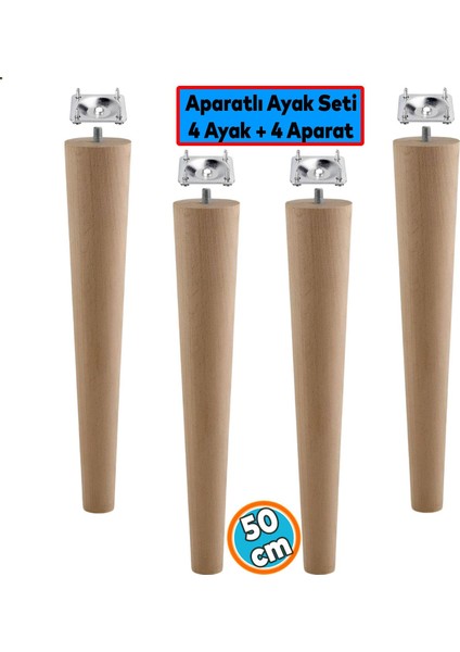4 Adet Aparatlı Ahşap Mobilya Ayağı 50 cm Sehpa Zigon Orta Masa Puf Tabure Tv Ünitesi Ayakları M8