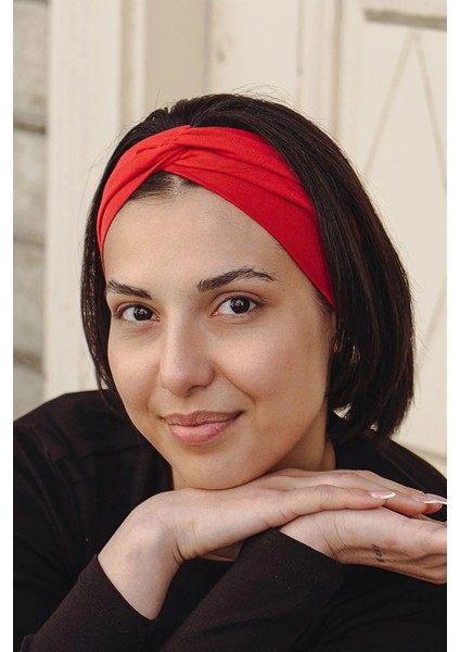 Kırmızı Çapraz Şık Bandana, Saç Bandanası, Saç Bandı Kadın Geniş Bandana Chic Buff