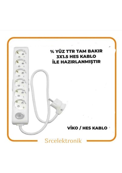 Multi-Let 6 Li 1.5 Hes Kablo (12 Ile 40Metre Arası) Anahtarlı Topraklı Çocuk Korumalı Uzatma ( 3X1.5 Hes Kablo Tam Bakır) Ttr Kablo Tseli Ho5Vv-F