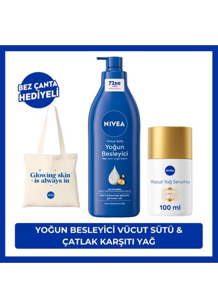 Çatlak Karşıtı Vücut Bakım Yağ Serumu 100ml ve Besleyici Vücut Sütü 400ml, Çanta Hediye