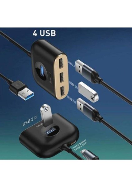 Byars-4in1 USB Hub Adaptör Usb3.0 To Usb3.0*1 Usb2.0*3 Yüksek Hız Veri Tranferi USB Çoğaltıcı Byarsbilişim