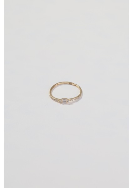 14 Ayar Altın Bagetli Taşlı Günlük Yüzük modelleri