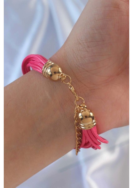 Pembe Renk Zirkon Taşlı Metal Aksesuarlı Ipli Çoklu Bileklik - TJ-BB6357 fiyatları