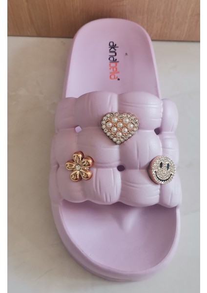 Akınal Bella Terlik Kadın Büzgü Model Taşlı PUDRA