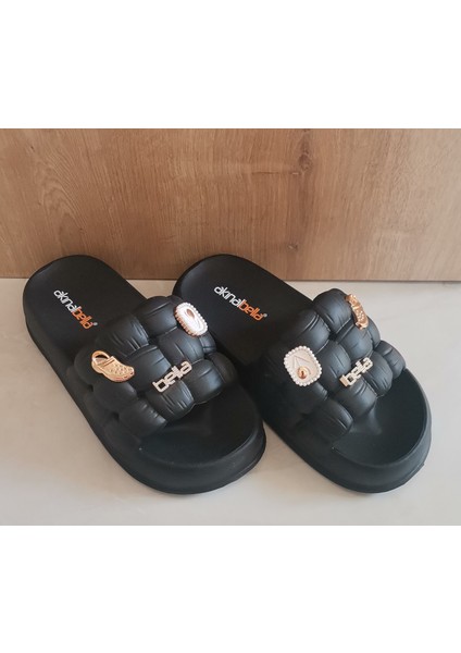 Akınal Bella Terlik Kadın Büzgü Model Taşlı Siyah fiyatları