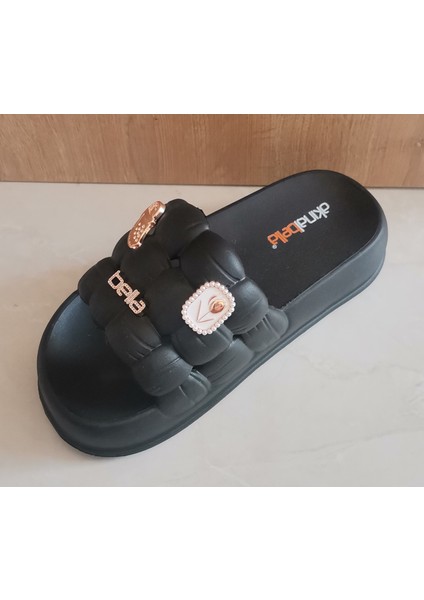 Akınal Bella Terlik Kadın Büzgü Model Taşlı Siyah fırsatları