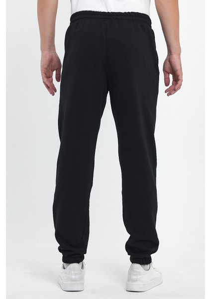 Erkek Siyah Regular Fit Beli Lastikli Note To Myself Baskılı Rahat Pamuklu Eşofman Altı RF0416