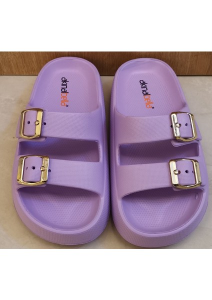 Akınal Bella Çift Tokalı Terlik Günlük Kadın Ortopedik Lila