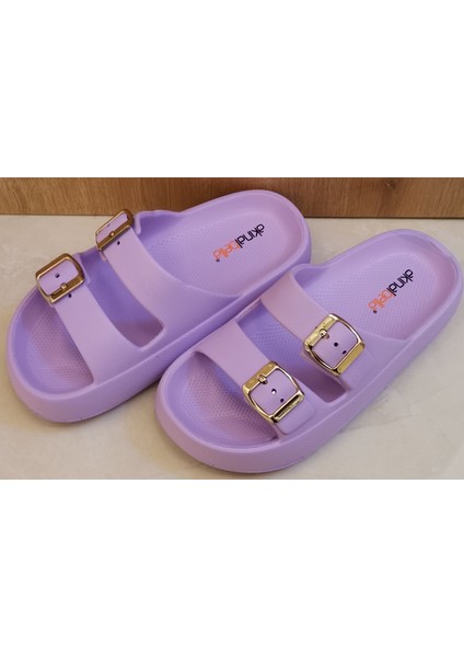 Akınal Bella Çift Tokalı Terlik Günlük Kadın Ortopedik Lila modelleri