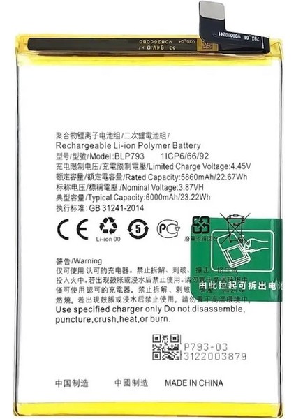 Realme C25 Ile Uyumlu Ithal Pil Batarya BLP793