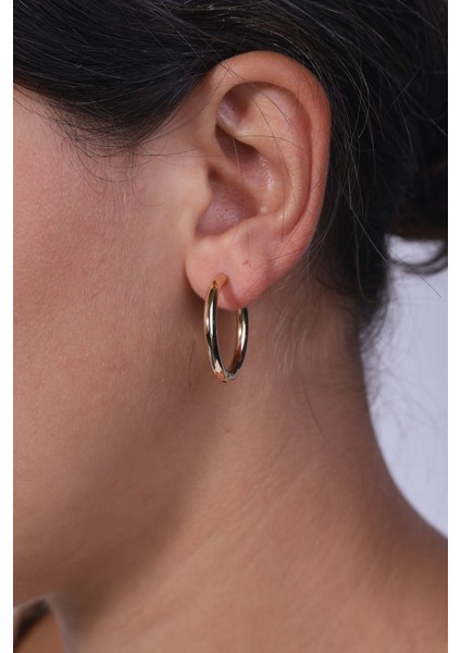 14 Ayar Altın Düz Kalın Halka Model Küpe