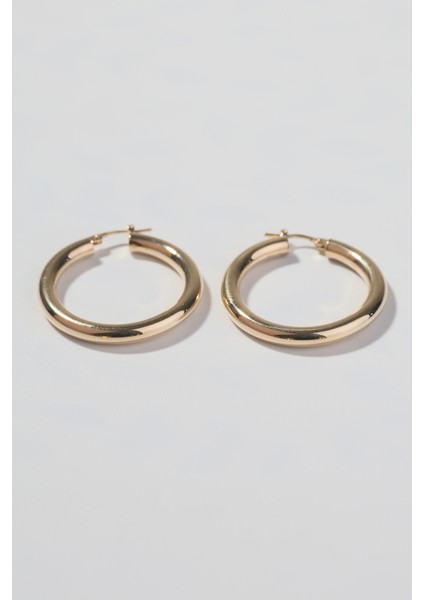 14 Ayar Altın Düz Kalın Halka Model Küpe modelleri