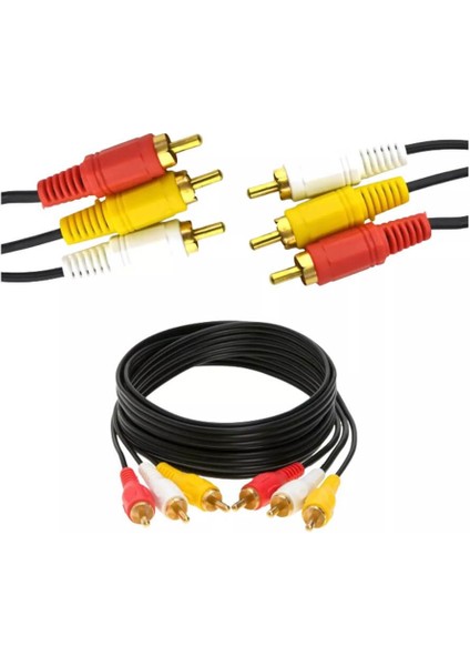 1.8 Metre 3rca To 3rca Kablo - Altın Uçlu , Kompozit Ses ve Video Aktarım Kablosu