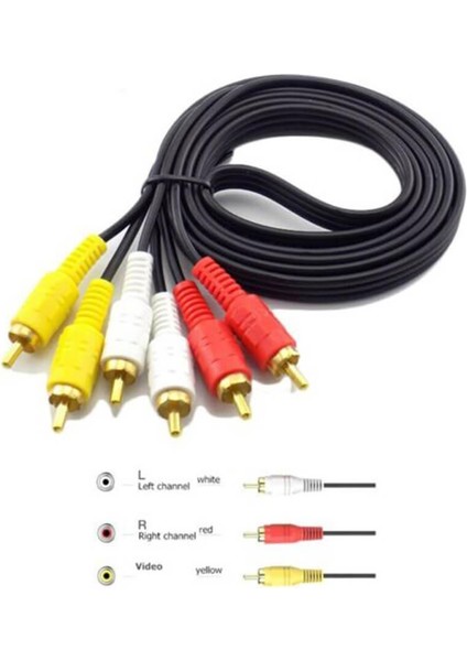 1.8 Metre 3rca To 3rca Kablo - Altın Uçlu , Kompozit Ses ve Video Aktarım Kablosu