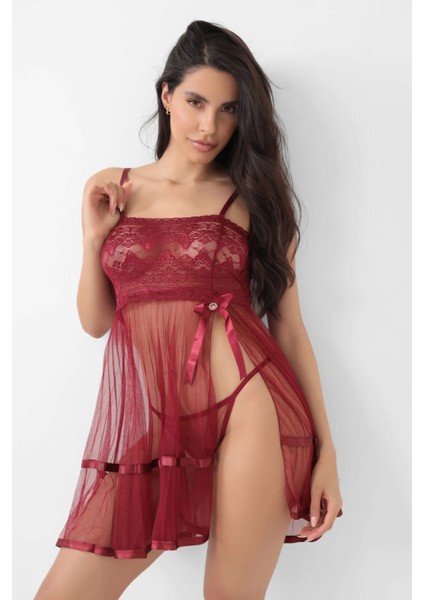 Miraxx Bordo Şifon Pileli GECELIK-835