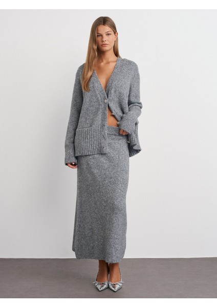 80115 Beli Lastikli Triko Etek-Füme M.