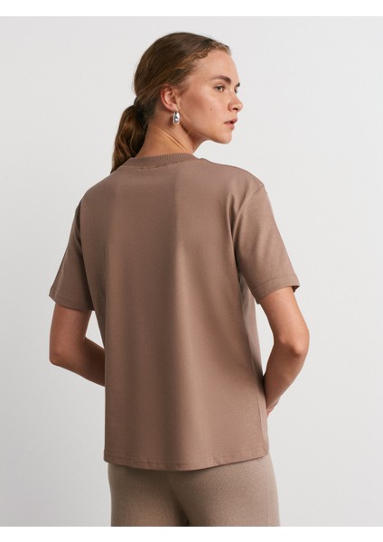 30312 Dekoratif Dikişli Bisiklet Yaka Tshirt-Vizon fiyatları