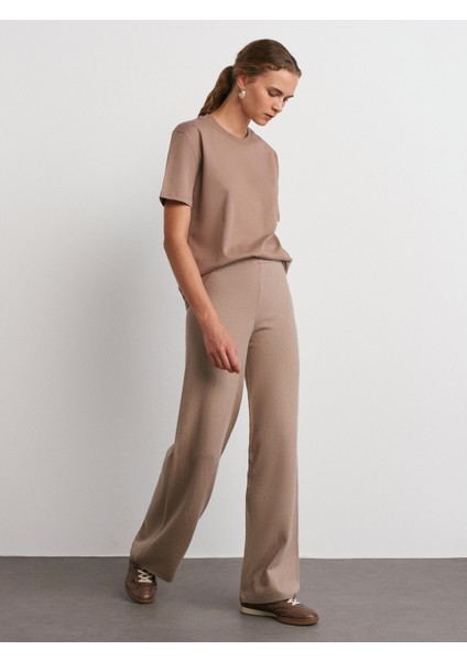 30312 Dekoratif Dikişli Bisiklet Yaka Tshirt-Vizon modelleri