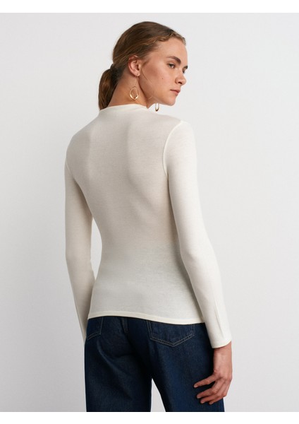 31391 Dik Yaka Uzun Kollu Top-Ekru fiyatları