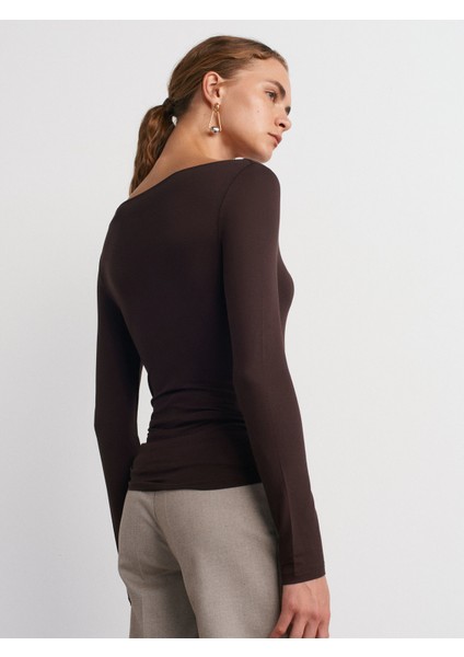 31213 Kayık Yaka Uzun Kollu Top-Koyu Kahve fiyatları